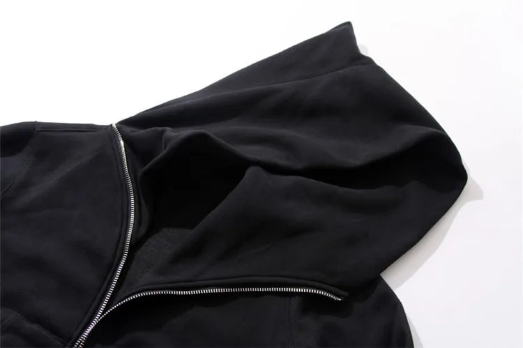 Men's Hooded Zip-Up Cloak Jacket, Black Streetwear