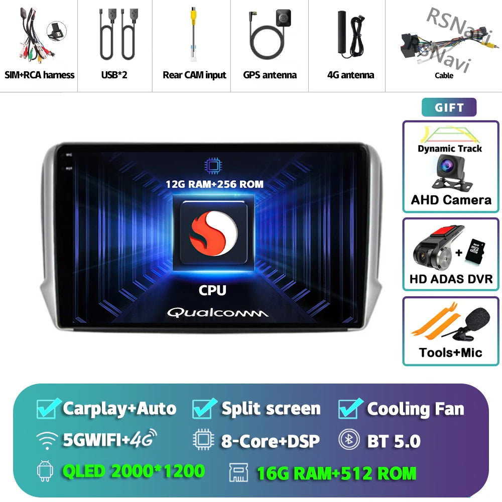 Android 16 Navigation Multimedia Player For Peugeot 2008 208 Series 2012 2013 2014 - 2018 Carplay Auto Stereo BT video Car radio