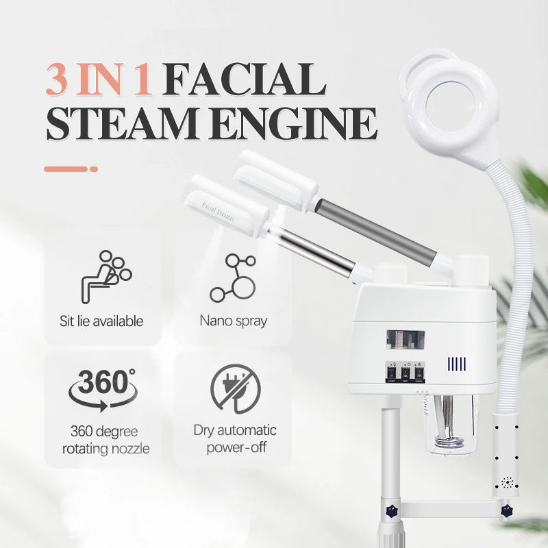 Salon Beauty Facial Steamer with Magnifying Magnifier Lamp Plastic Electric Luxury Professional 3 in 1 Ce Nano Face Electrical