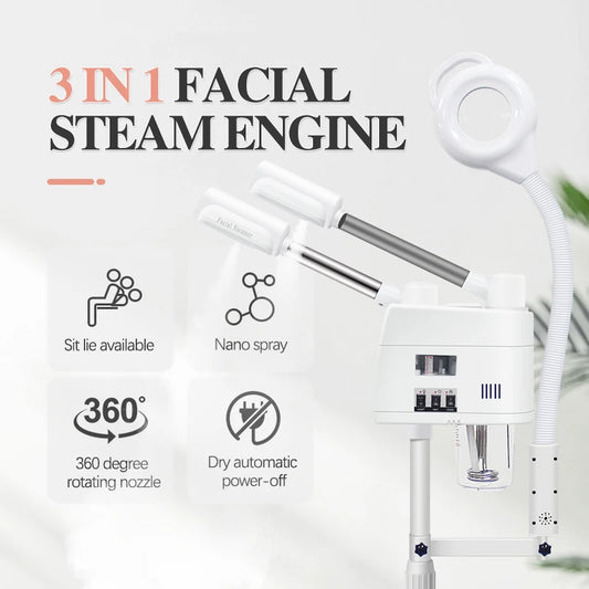 Salon Beauty Facial Steamer with Magnifying Magnifier Lamp Plastic Electric Luxury Professional 3 in 1 Ce Nano Face Electrical