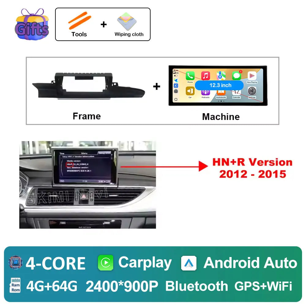 12.3" Android Screen for Audi A6 C7 & A7 (2012–2018) — Wireless CarPlay, Android Auto, QLED, GPS, WiFi