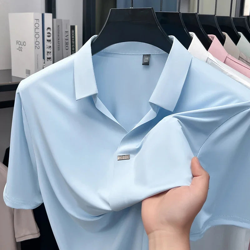 Men's Silky Lapel Polo - Cool-Touch Seamless, Metal-Button Placket