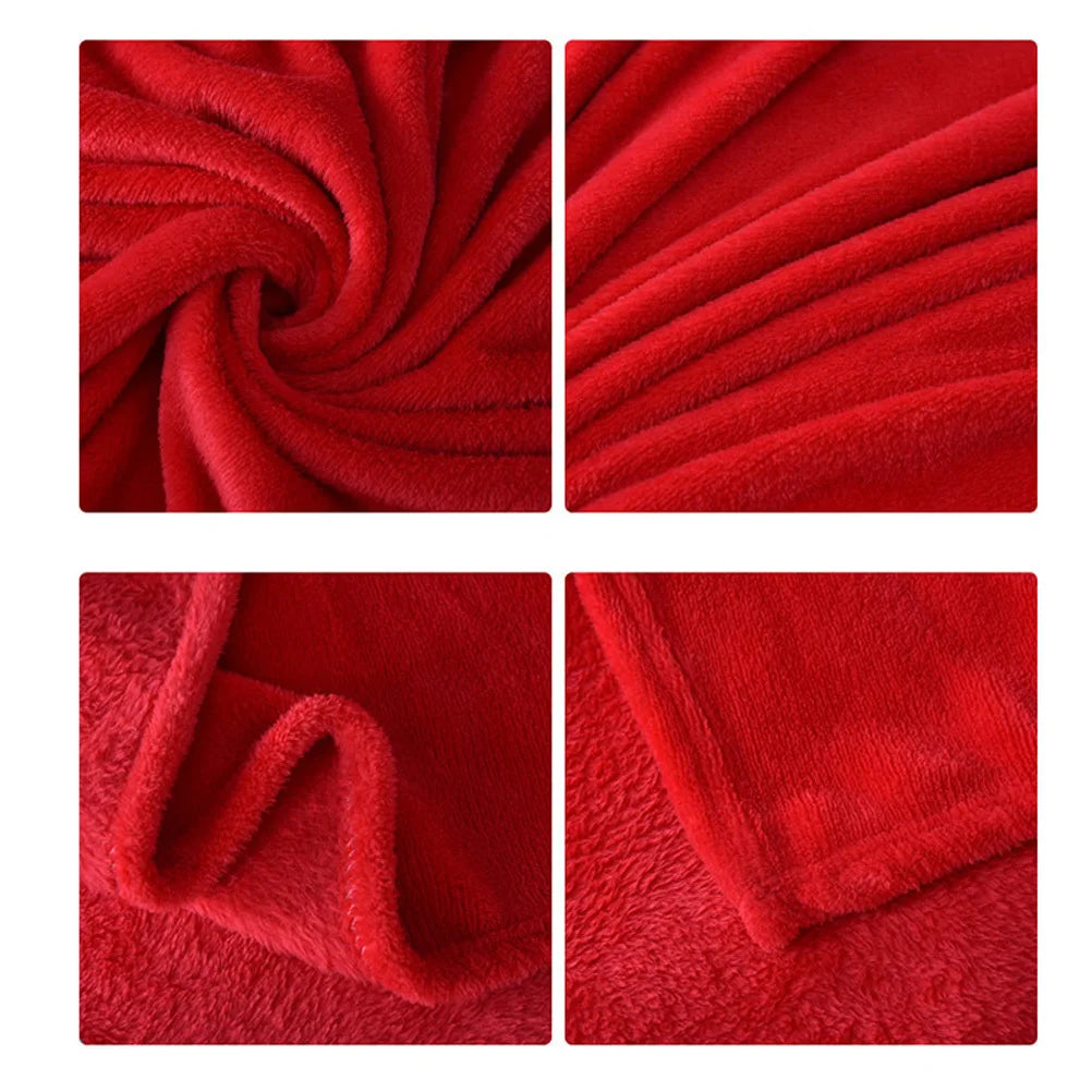 Red Flannel Fleece Throw Blanket - 70x100cm Warm Winter Bed Blanket - photo 2