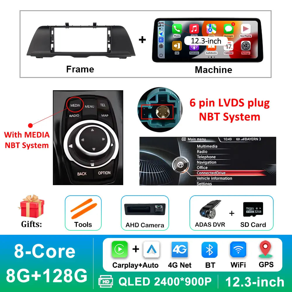 Android 16 Wireless Carplay Car Radio Multimedia Player for BMW 5 Series F10 F11 2010 - 2017 CIC NBT System QLED Screen GPS WiFi