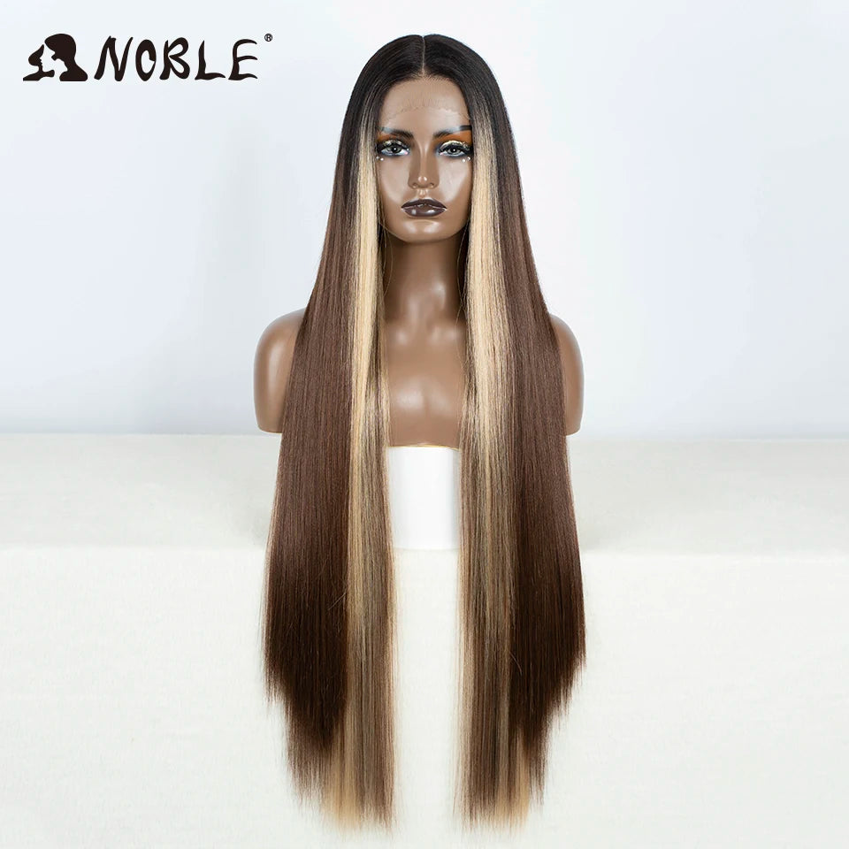Noble Synthetic Lace Front Wig Cosplay 38 Inch 13X4X1 Straight Lace Front Wigs For Women Blonde Wigs High Density Lace Wig