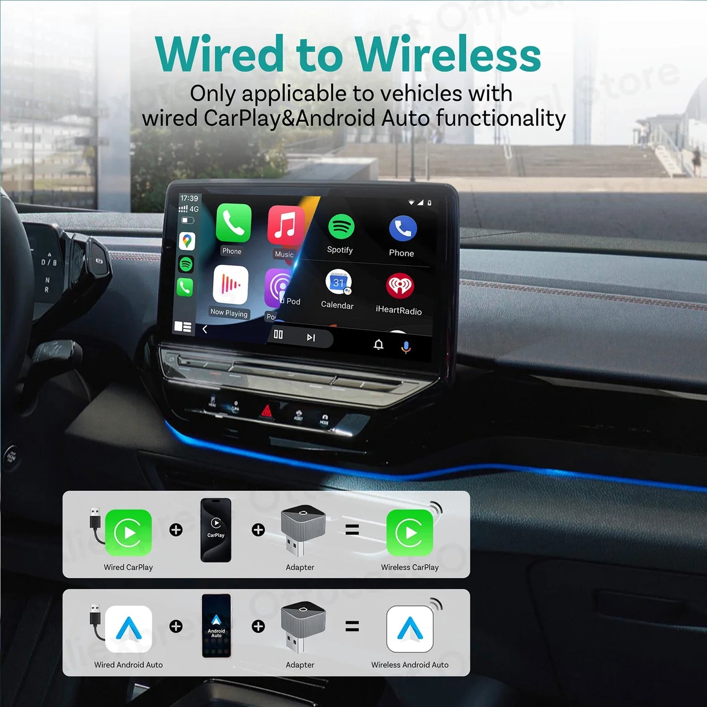 OTTOCAST MINI Slim Wireless CarPlay Android Auto Adapter 2 in 1 USB Dongle Car Accessories for VW Toyota Hyundai Kia Chevrolet