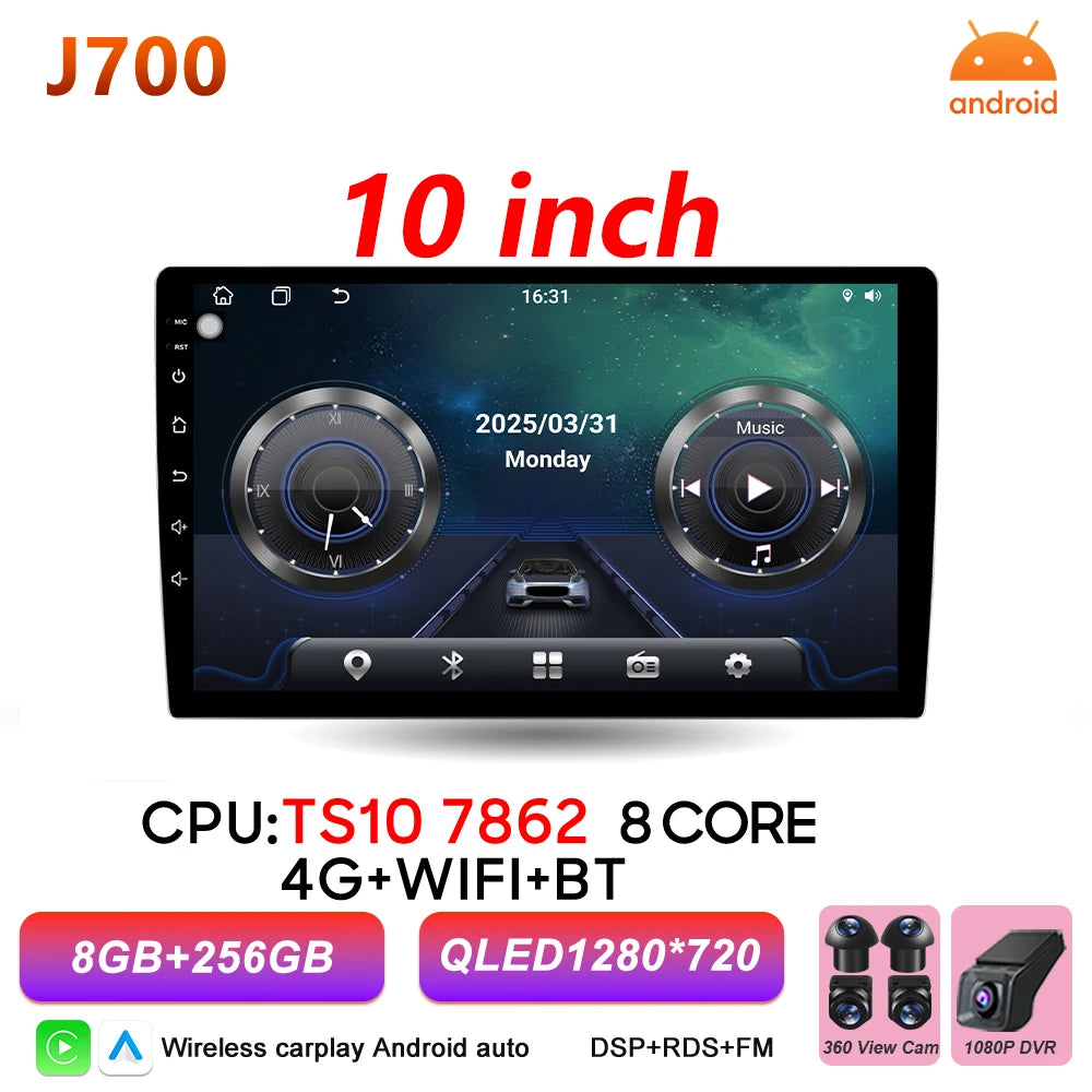 Universal 2-DIN Android Car Stereo (9"/10") — CarPlay, Android Auto, GPS, QLED Screen, WiFi, Bluetooth