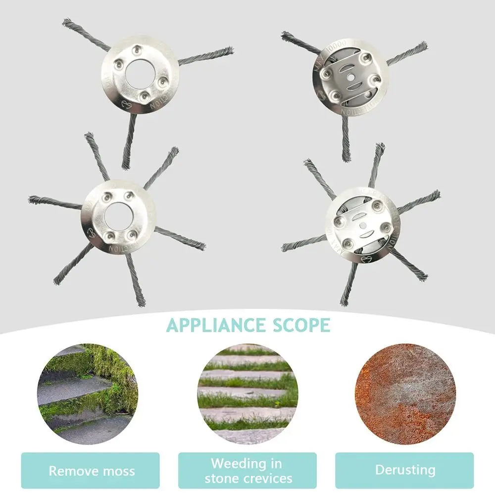 1Pcs 6 inch Universal Weed Brush Head Steel Wire Wheel Grass Trimmer Head Removal Moss Rust Lawn Mower Grass Trimmer Heads