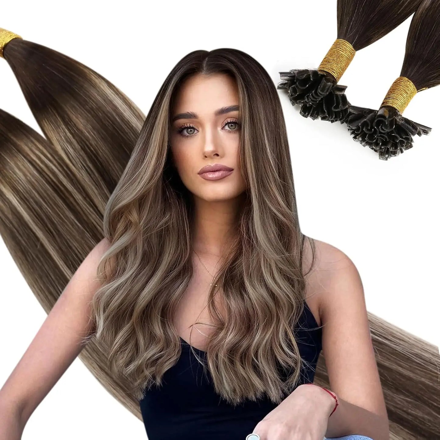 Ugeat U Tip Hair Extension Human Hair 1g/s Nail U Tip Hair For Women 14-24" Pre Bonded Hair Extensions 50g/100g Keratin Tip Hair