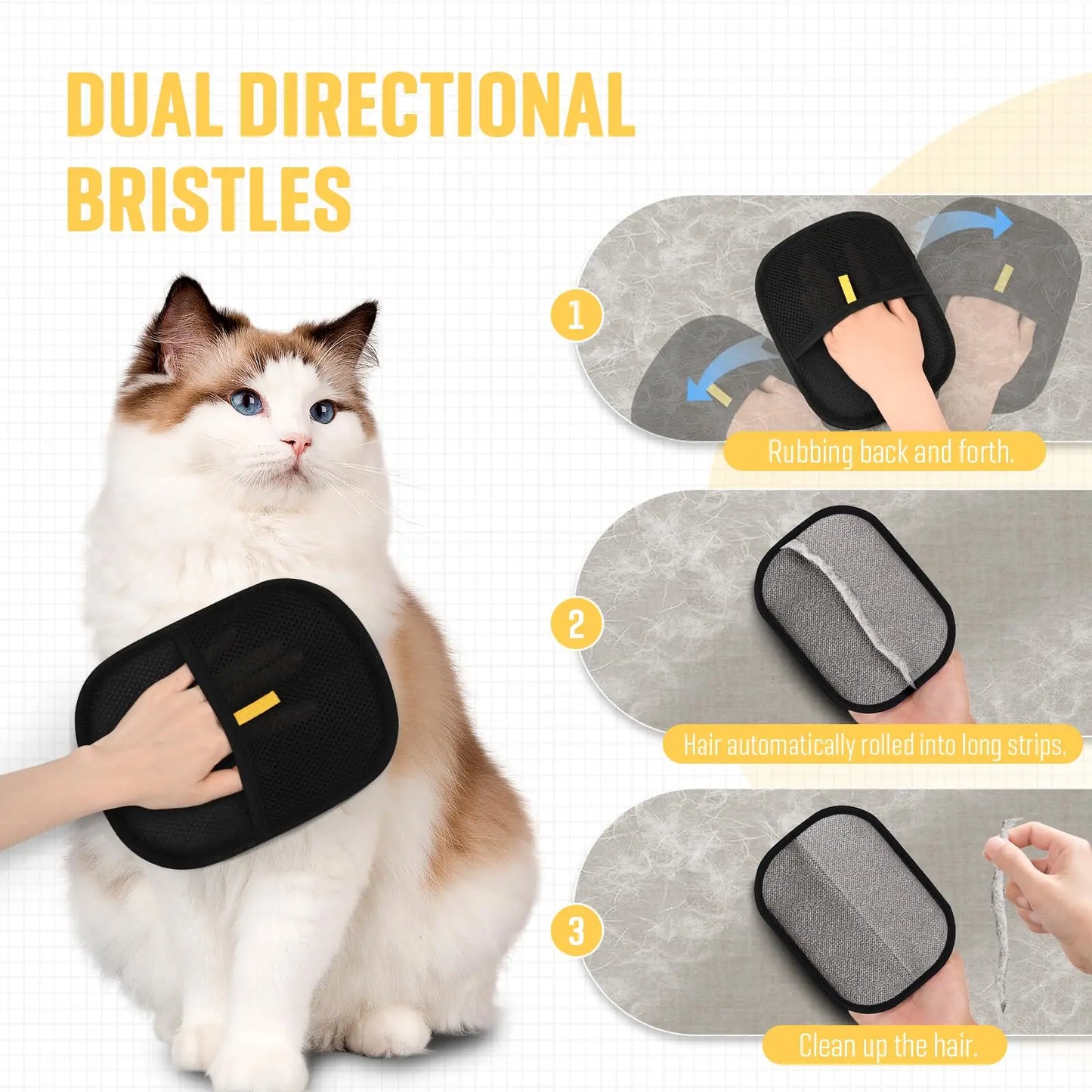Pet Hair Remover Brushing Gloves – Remove Fur from Clothing, Furniture, Car Seats & Upholstery | 1, 2 or 5 Pack (17x23cm)