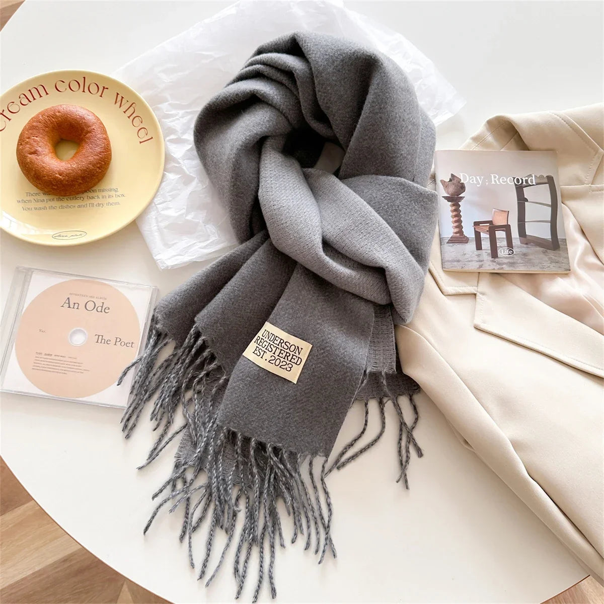 Women's Solid Tassel Scarf - Long Cashmere-Feel Blanket Wrap - photo 6