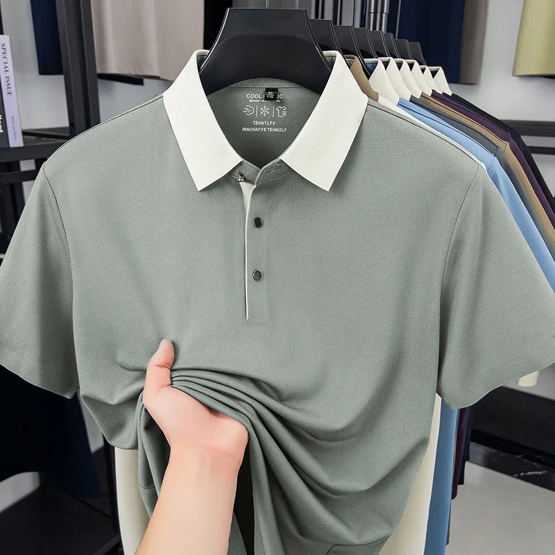 Men's Comfort-Fit Polo Shirt - Quick-Dry Contrast Collar, All Seasons