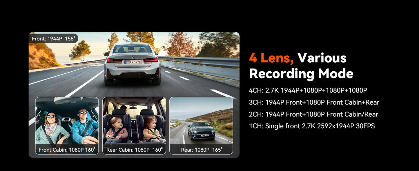 Vantrue N5 DashCam 4 Channel WiFi 360° All Sides  STARVIS 2 IR Night Vision Voice Control GPS Car Dash Cam Support 512GB Max
