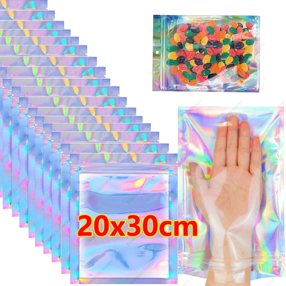 400-1Pc Plastic Color Laser Sealing Bags Resealable Holographic Bag Candy Food Pouch Necklace Gift Jewelry Packaging Storage Bag
