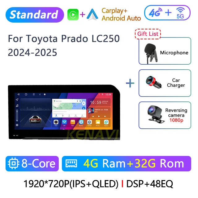 12.3" Car Stereo with Apple CarPlay & Android Auto, Compatible with Toyota Prado LC250 (2024-2025)
