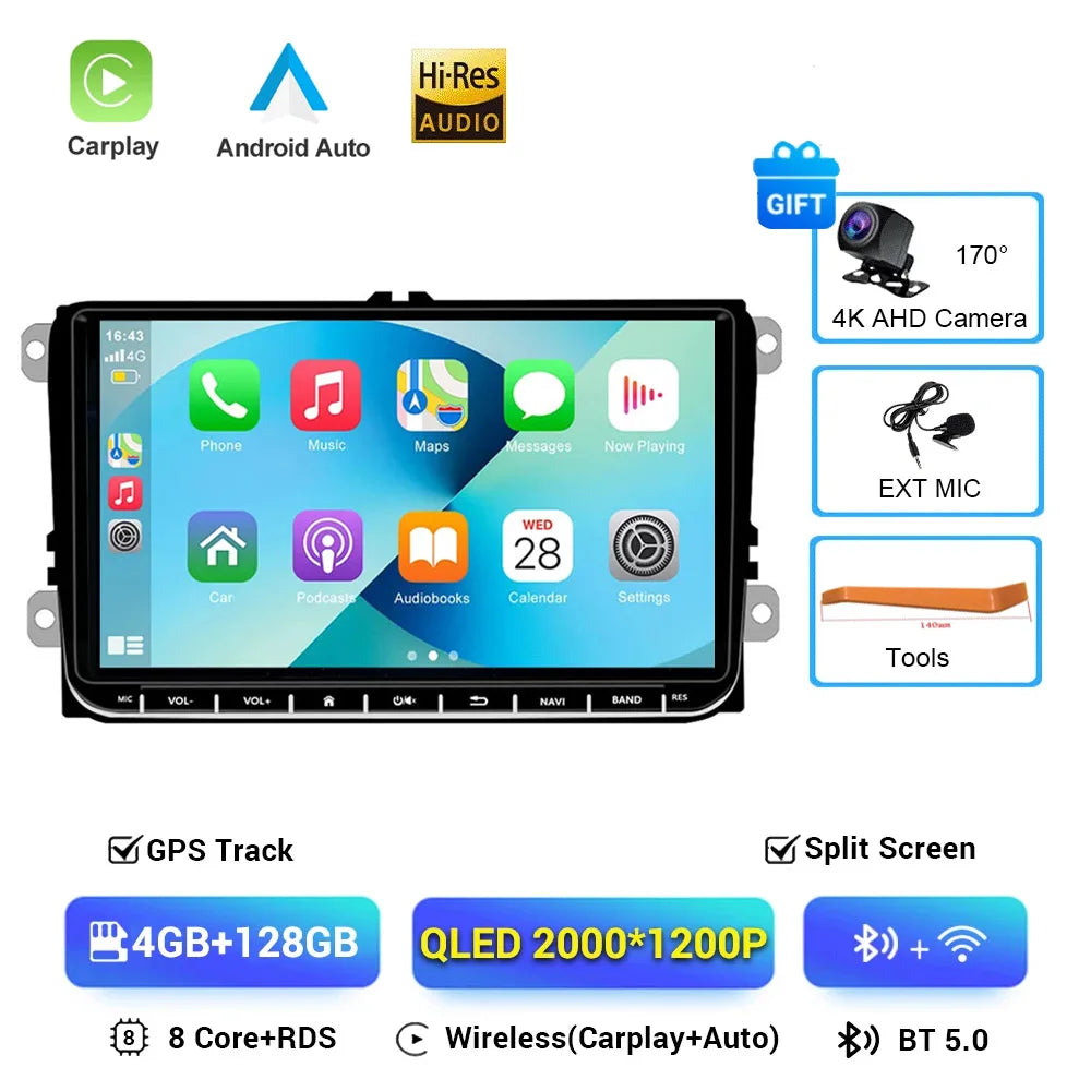 2 Din Android 16 Car Radio 9'' GPS With Carplay For VW/Volkswagen Passat Golf MK5 MK6 Jetta EOS POLO Touran Seat Sharan