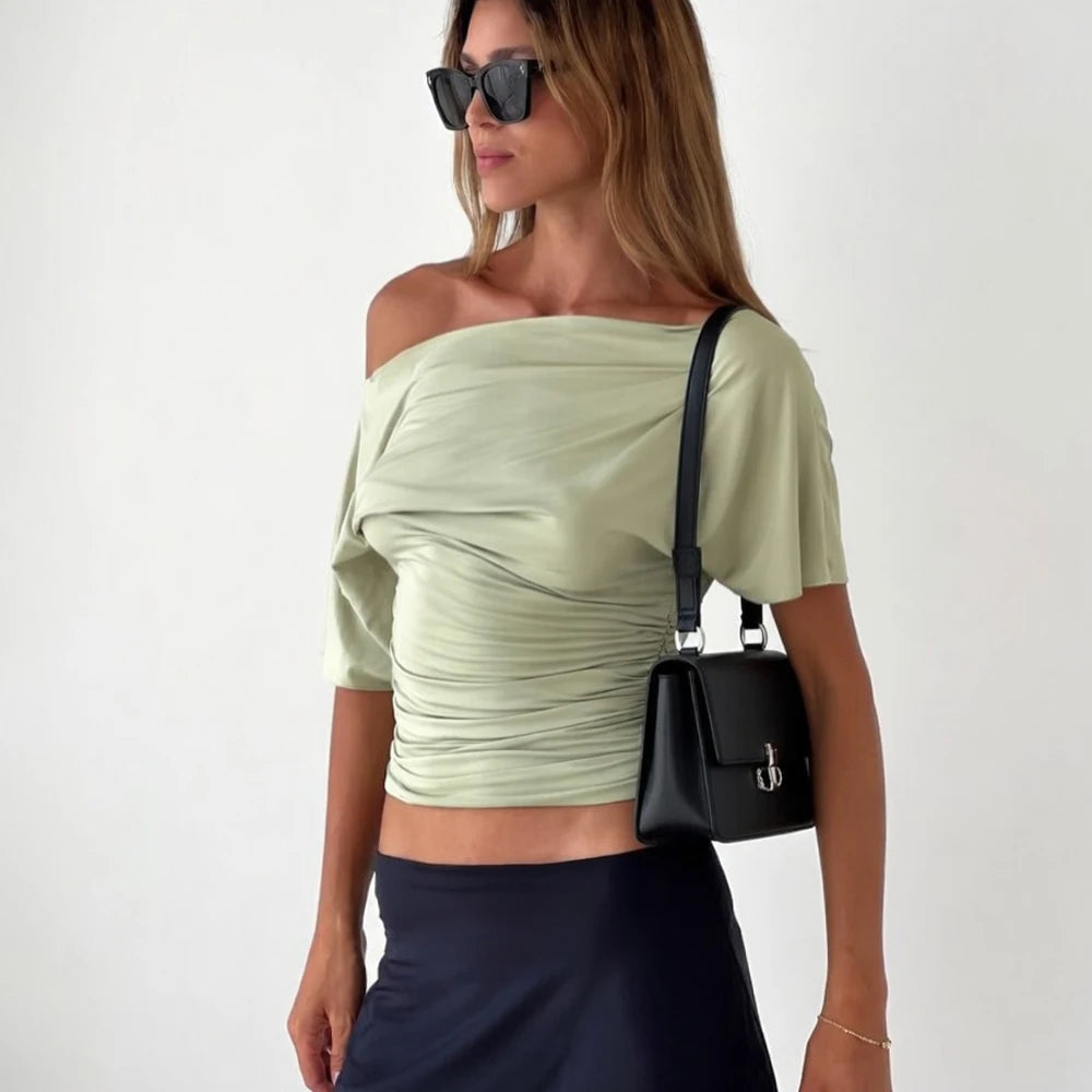 Women's One Shoulder Slim Crop Top – Short Sleeve Y2K Streetwear Tee