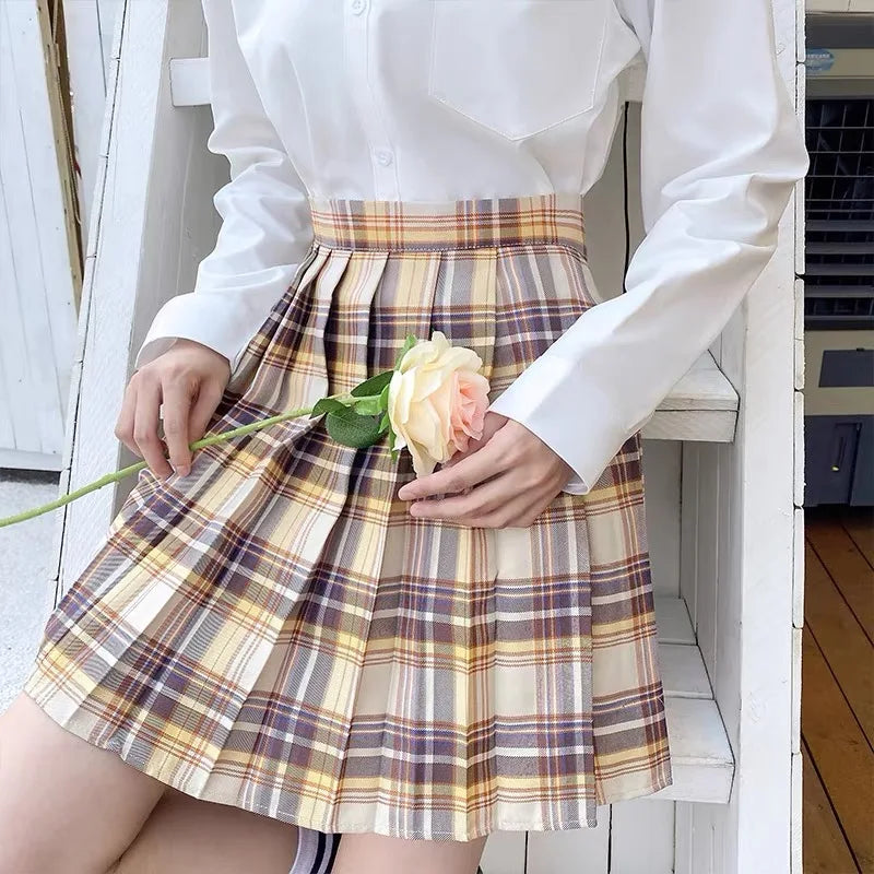 ZOKI Plaid Pleated Mini Skirt – Bow Knot High Waist Preppy Style | Harajuku Aesthetic Women's A-Line Dance Skirt | S-XXL