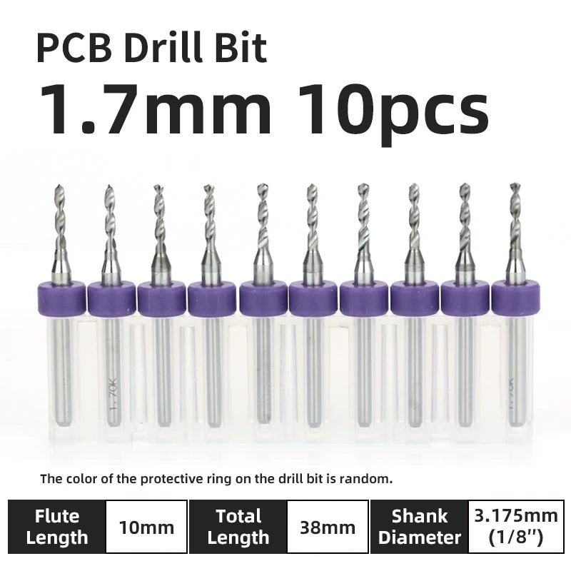 TOOLEYE 10pcs PCB Drill Bit Set Micro Drills Printed Circuit Board 1/8" Shank Mini CNC Drill Bits 0.1-3.175mm Drilling Tools