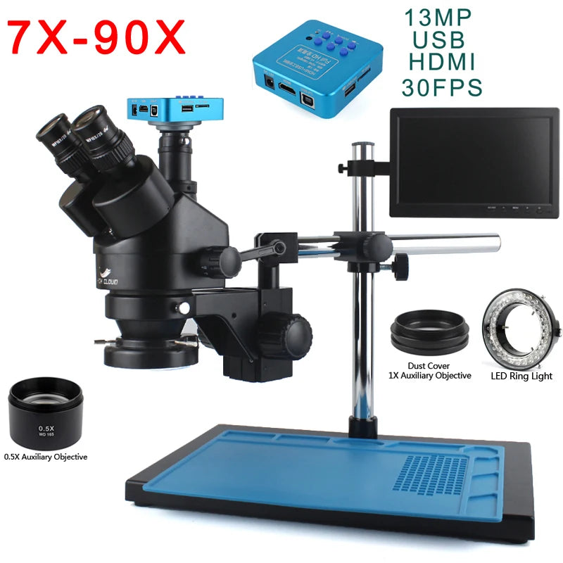 Trinocular Stereo Microscope — 3.5X–90X, 48MP 4K HDMI Camera