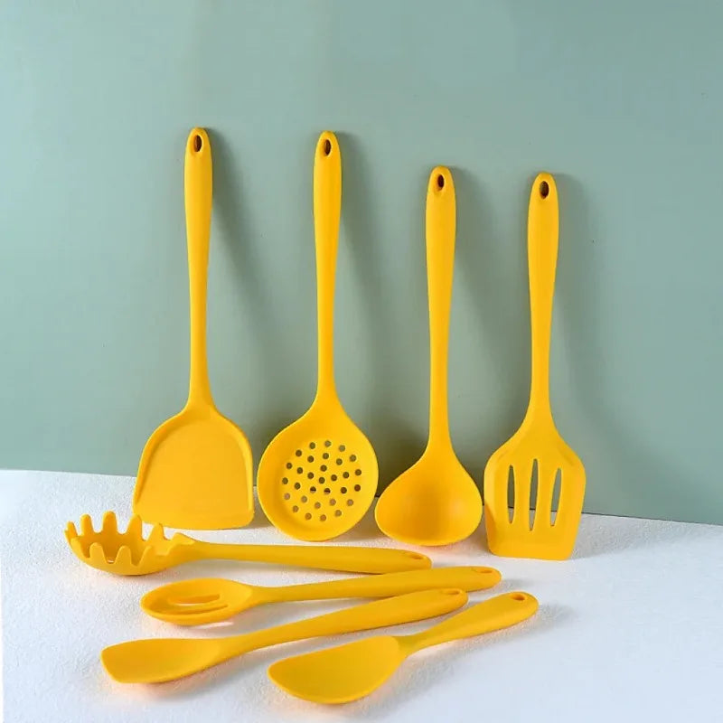 Yellow Silicone Kitchen Utensil Set - Spatulas for Cooking and Baking