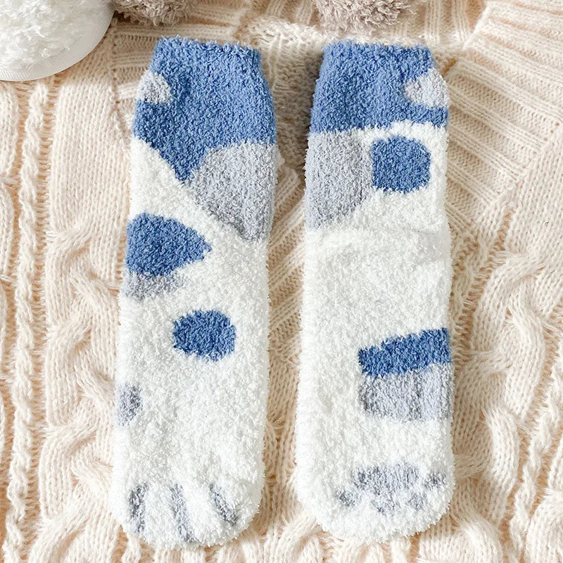 Women's Cat Paw Coral Velvet Socks