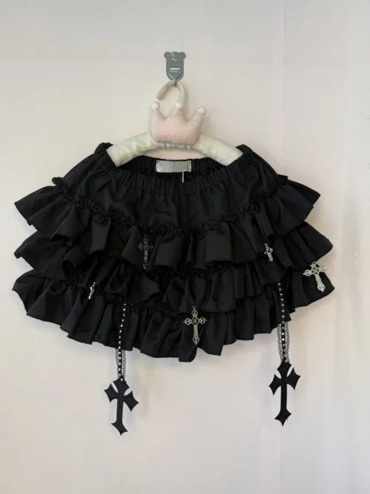 ZHUOFU Gothic Y2K Punk Mini Skirt – Elastic Waist A-Line Cross Short Skirt | Aesthetic Hot Girl Streetwear | S/M/L | 5 Colors