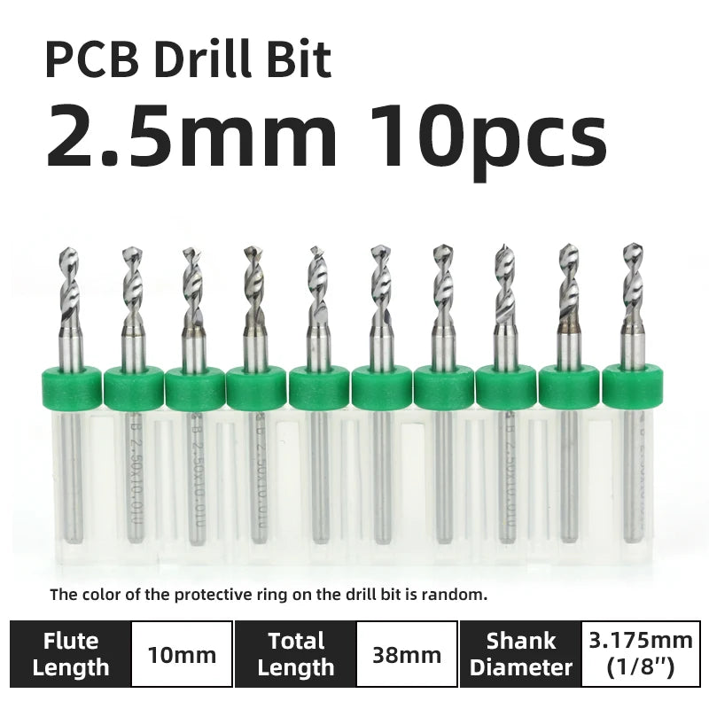 TOOLEYE 10pcs PCB Drill Bit Set Micro Drills Printed Circuit Board 1/8" Shank Mini CNC Drill Bits 0.1-3.175mm Drilling Tools