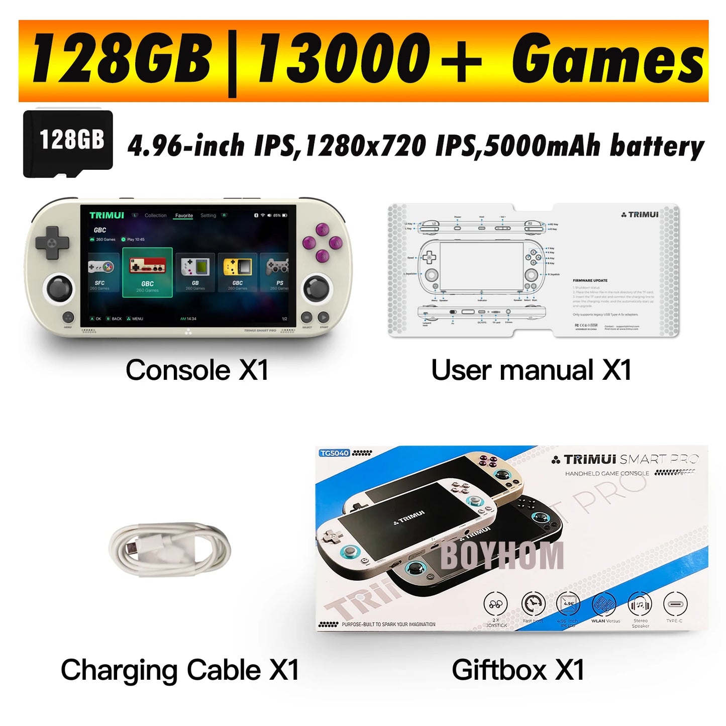 Trimui Smart Pro Handheld Game Console 4.96''IPS Screen Linux System Joystick RGB Lighting Smartpro Retro Video Game Player Gift
