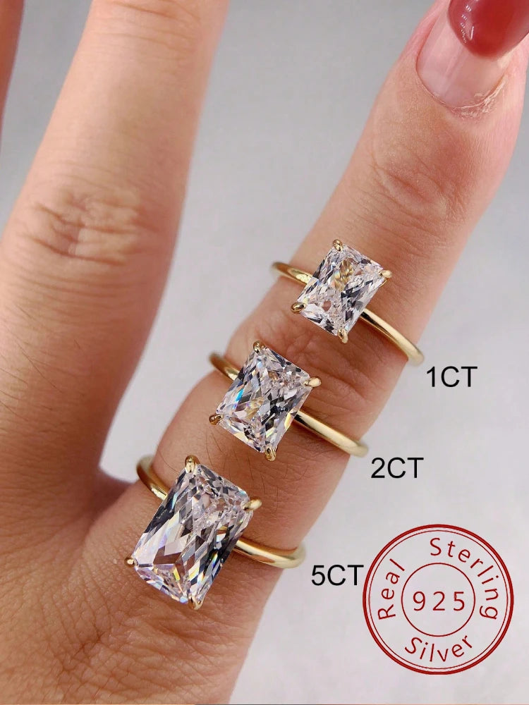 Sterling Silver Zircon Ring – Shiny Rectangle Cocktail Band