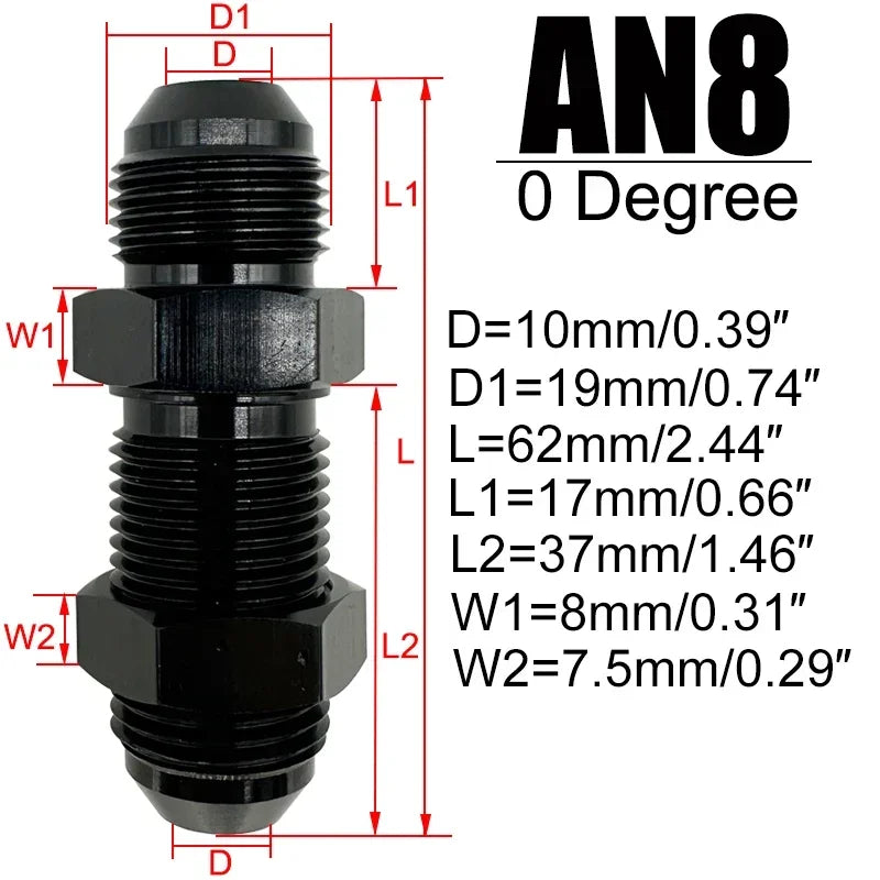 4X 0 Degrees AN3 AN4 AN6 AN8 AN10 AN12 Bulkhead Flare Fitting Union Adapter Fuel Hose Straight Fitting For Tab Rr Wirewall Black