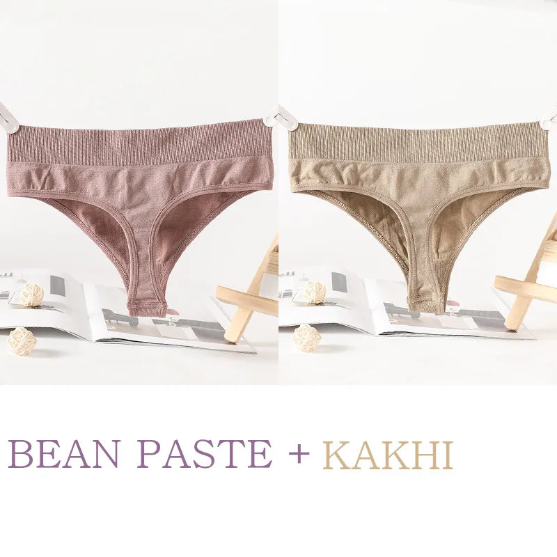 2PCS/Set G-String Seamless Panties Women Thongs Sexy Lingerie Solid Color Female High Waist Thongs Women's Underwear