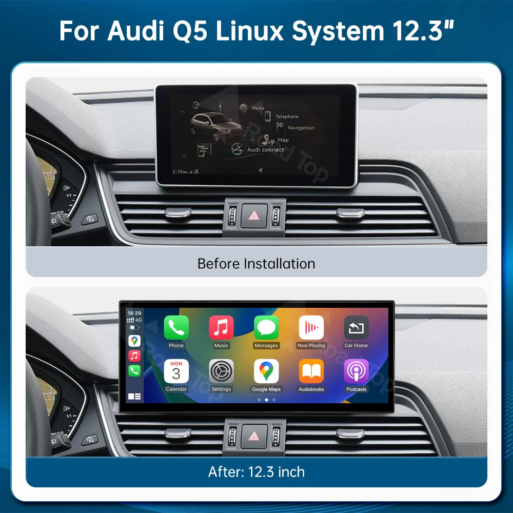 12.3" Linux Touchscreen for Audi Q5 (2018–2019) — Wireless CarPlay, Android Auto, AirPlay