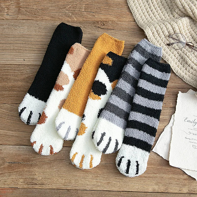 Women's Cat Paw Coral Velvet Socks
