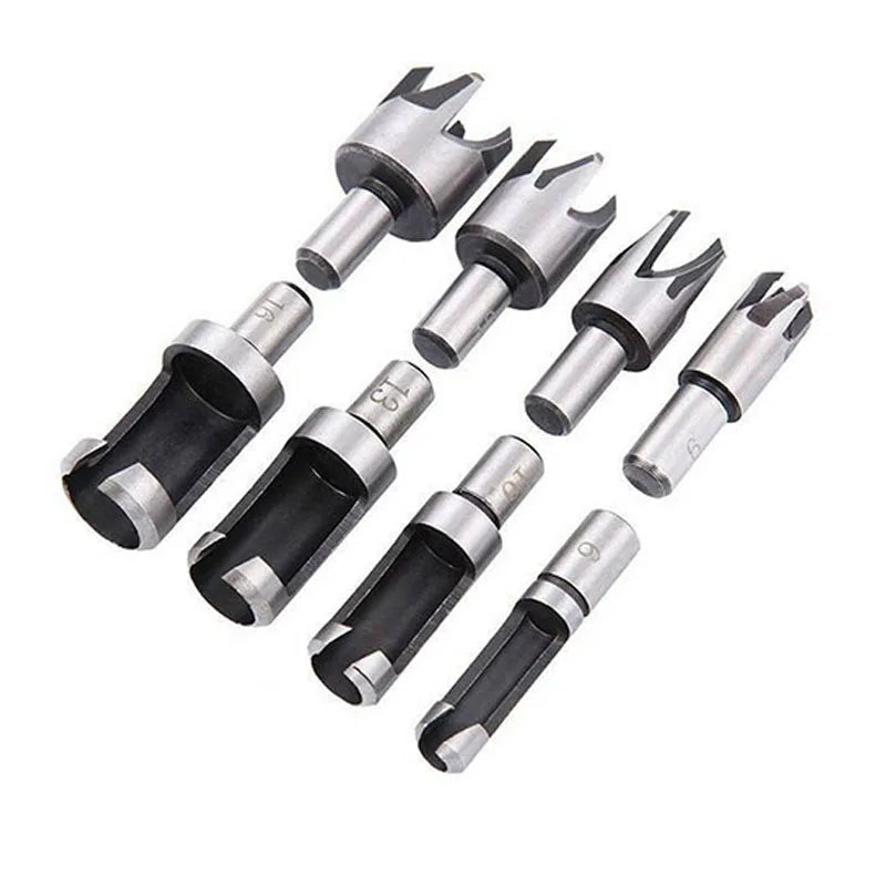 8 Pc Wood Plug Cutter Set, Carbon Steel Tenon Drill Bits