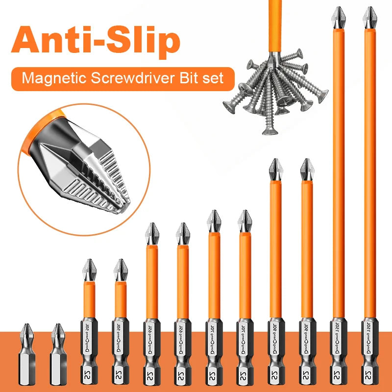 Anti Slip bits Magnetic Screwdriver bit Set S2 Alloy Steel Impact Resistance Hex Shank Alloy Steel Bits Suitable for Power Tools