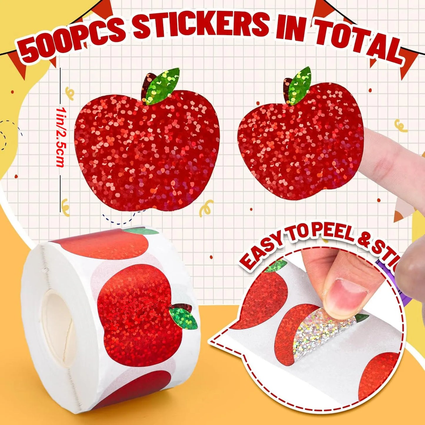 100-500pcs Laser Red Apple Stickers Party Gift Wrapping Label Scrapbook Cartoon Kids Rewards Stationery Stickers