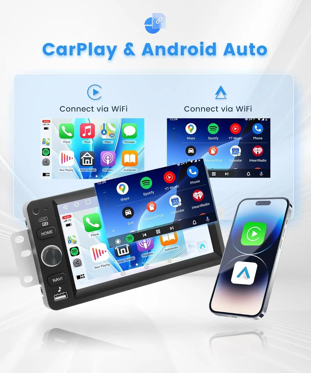 7inch Android 13 Touch Screen Car Stereo Radio 2+64GB GPS Navigation For Chevy Silverado 1500/2500/3500 2003-2006 Tahoe 2003-2006 GMC Sierra 1500/2500/3500 2003-2006 Yukon 2004-2006 Support CarPlay Backup Camera Bluetooth AHD