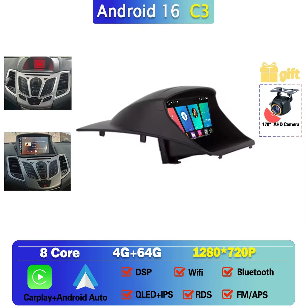 Car Stereo with Apple CarPlay & Android Auto, Compatible with Ford Fiesta Mk6 (2008-2019)