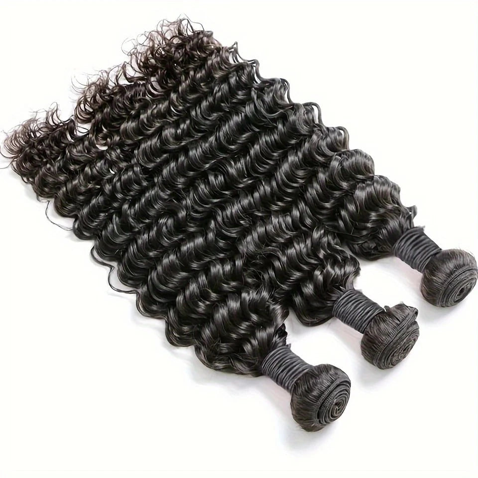 15A Human Hair Bundles 28 30 32 Inch  Deep Wave Bundles Human Hair Unprocessed Brazilian Virgin Deep Curly Weave 4 Bundle