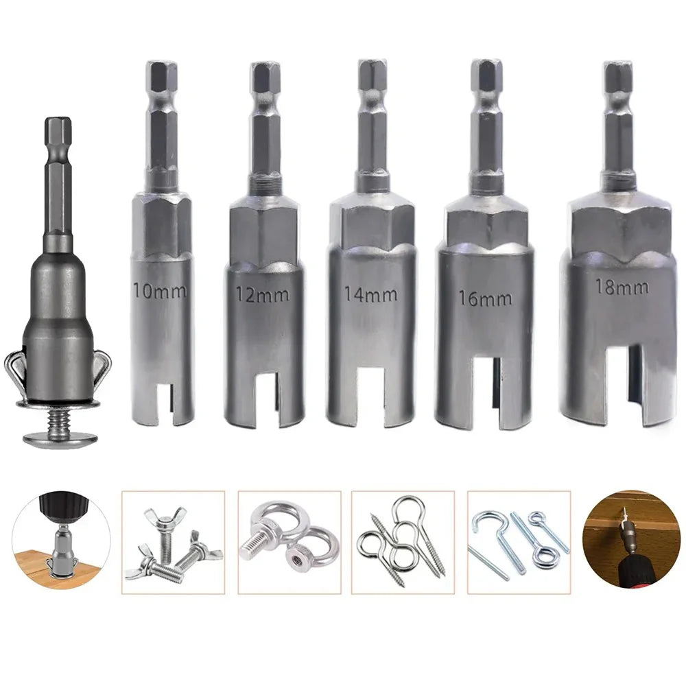80/65mm 1/4” Hex Shank Wing Nut Driver Set Slot Wing Nuts Drill Bit Socket Wrenches Powerful Socket Inner Hexagonal Wrench