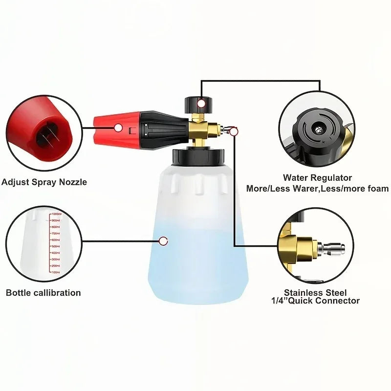 High Pressure PA Foam Cannon Adjustable Foam Sprayer Snow Foam Gun Car Washing Accessories Cleaning Kit for Pressure Washers