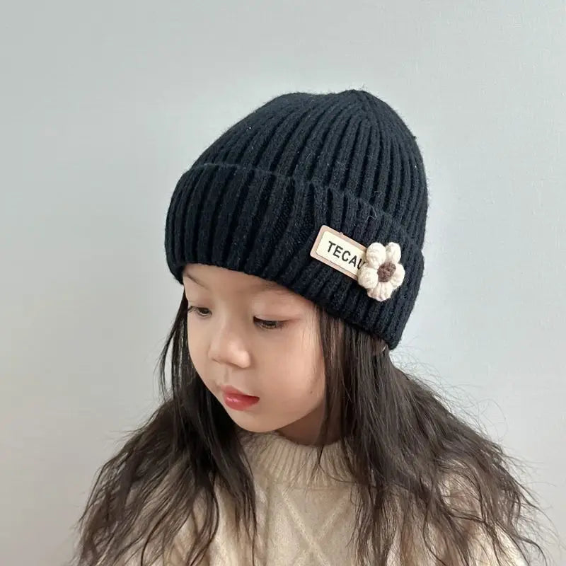 Baby Girl Flower Print Knit Beanie - Warm Infant Winter Hat - photo 9