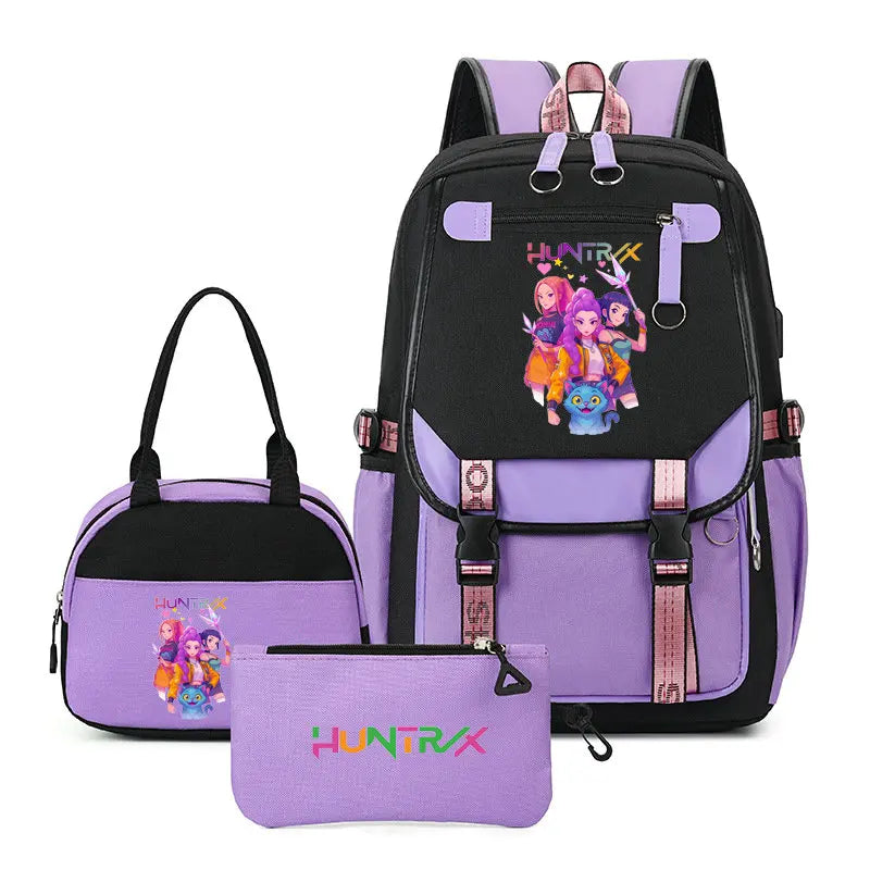 Mochilas Set KPop Demon Hunters Capacity Student SchoolBag For Teenager With Lunch Bags Backpack For Women Boys Girls Daily Use
