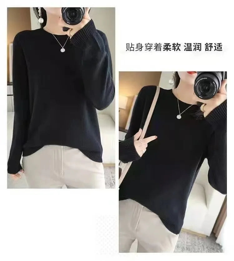 Women's Soft Knit Crew Neck Sweater, Basic Jumper