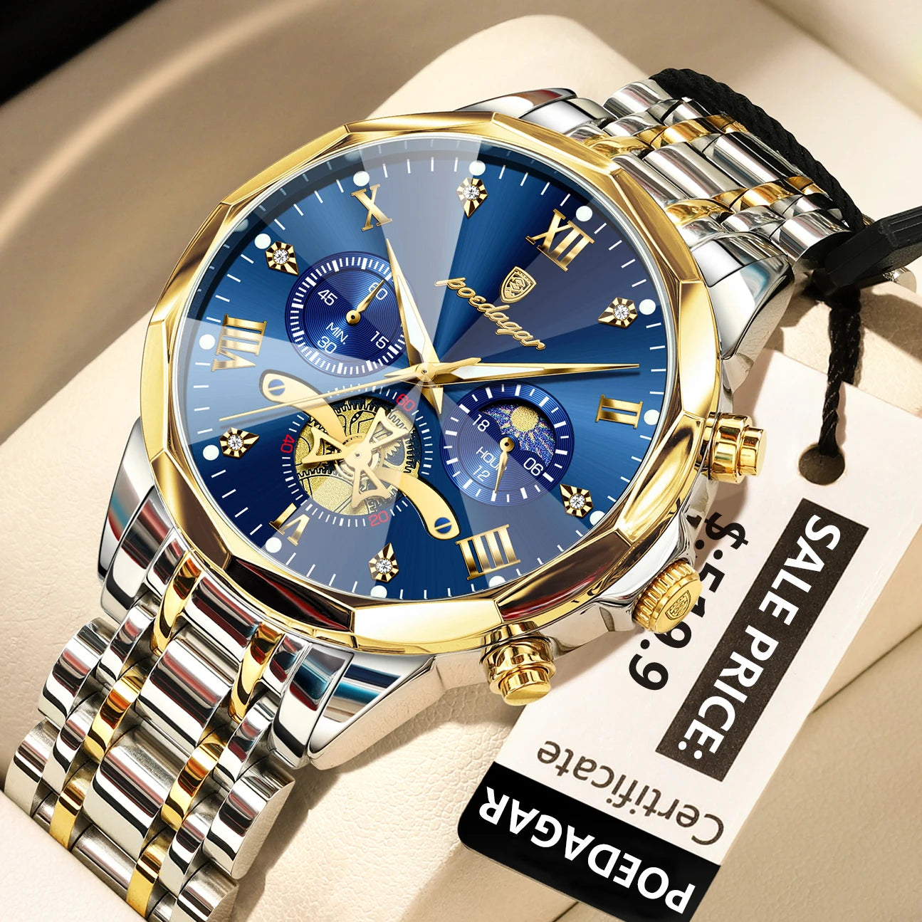 POEDAGAR Luxury Men's Quartz Watch – Waterproof Luminous Chronograph Stainless Steel Wristwatch (Model 938)