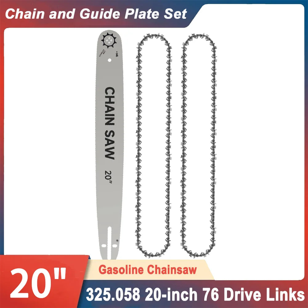 20" Professional Gas Chainsaw 76DL Chain 0.325" Pitch 0.058" Guide Tooth Top-quality Alloy Rounded 20 inch Gasoline Chainsaw Set