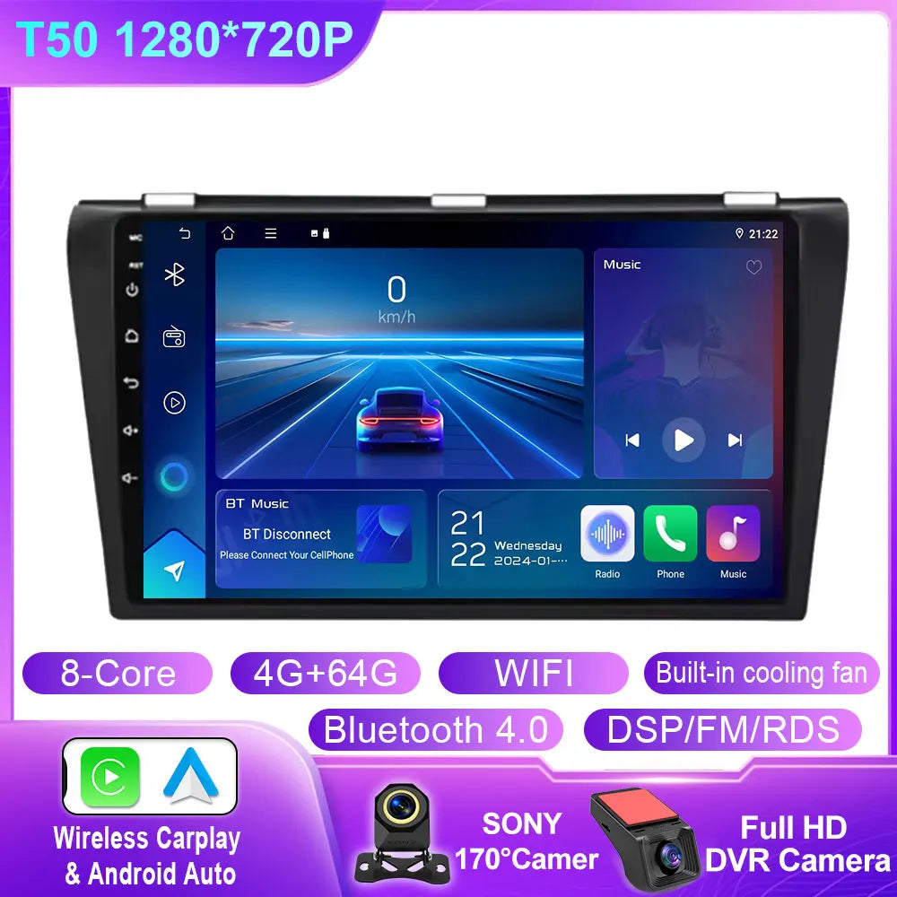 Android Car Stereo for Mazda 3 (2004–2009) — Wireless CarPlay, GPS, BOSE-Compatible, Multimedia Player
