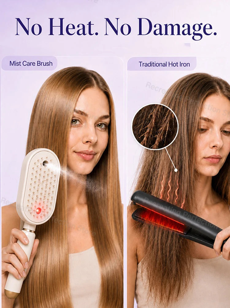 Professional Hair Straightener Brush – No Heat Spray, Red Light Therapy, Scalp Massage, Cordless & Portable, Fast Charge