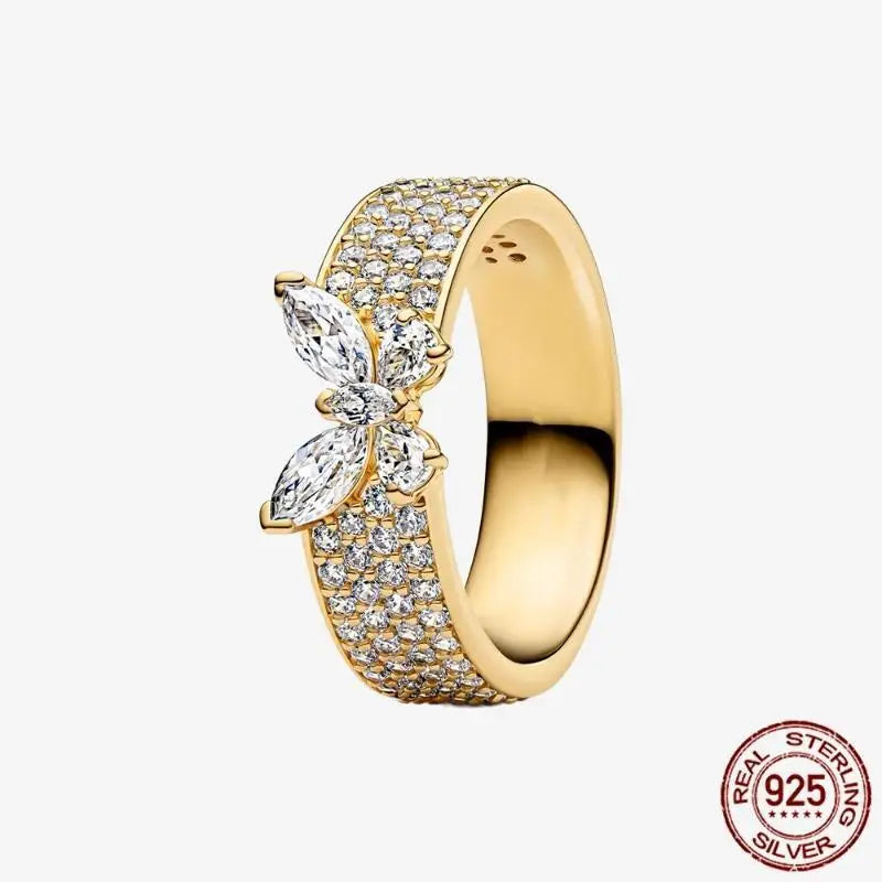 925 Sterling Silver Open Ring Style CZ Paved Heart Butterfly Flower Colorful Gemstone Ring For Women Daily Wear Jewelry Gift